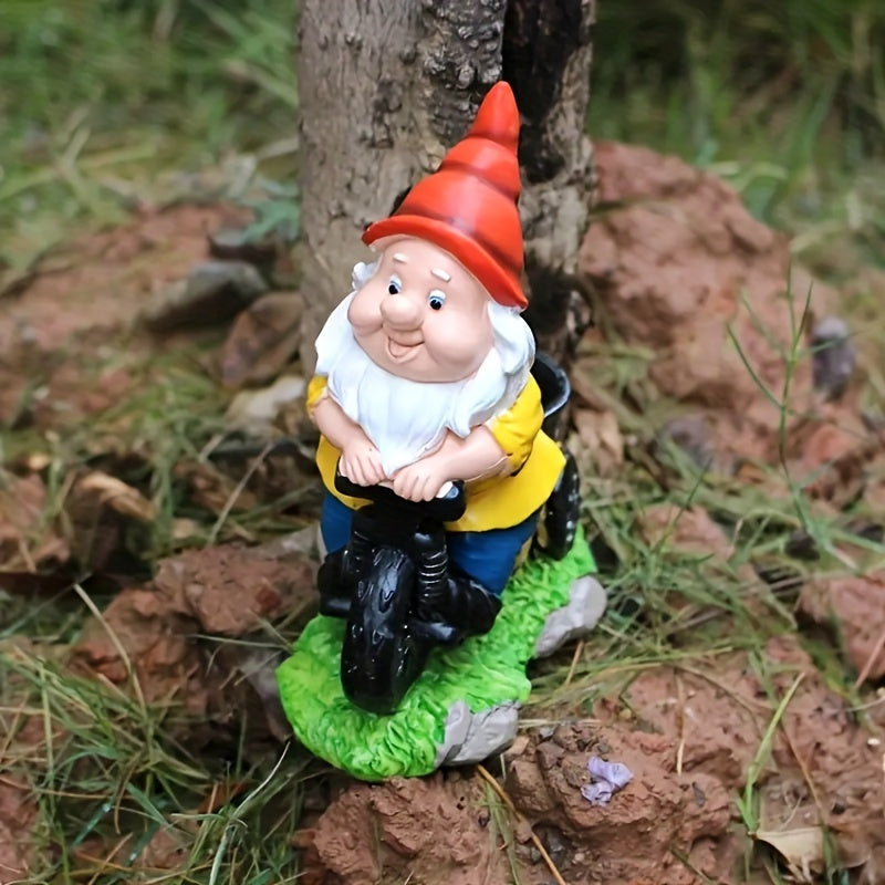 1pc Rustic Resin Gnome Statue on Bicycle, Easter Garden Decor, Outdoor Lawn Sculpture, No Power Needed, Dwarf Figurine for Home & Garden Decoration