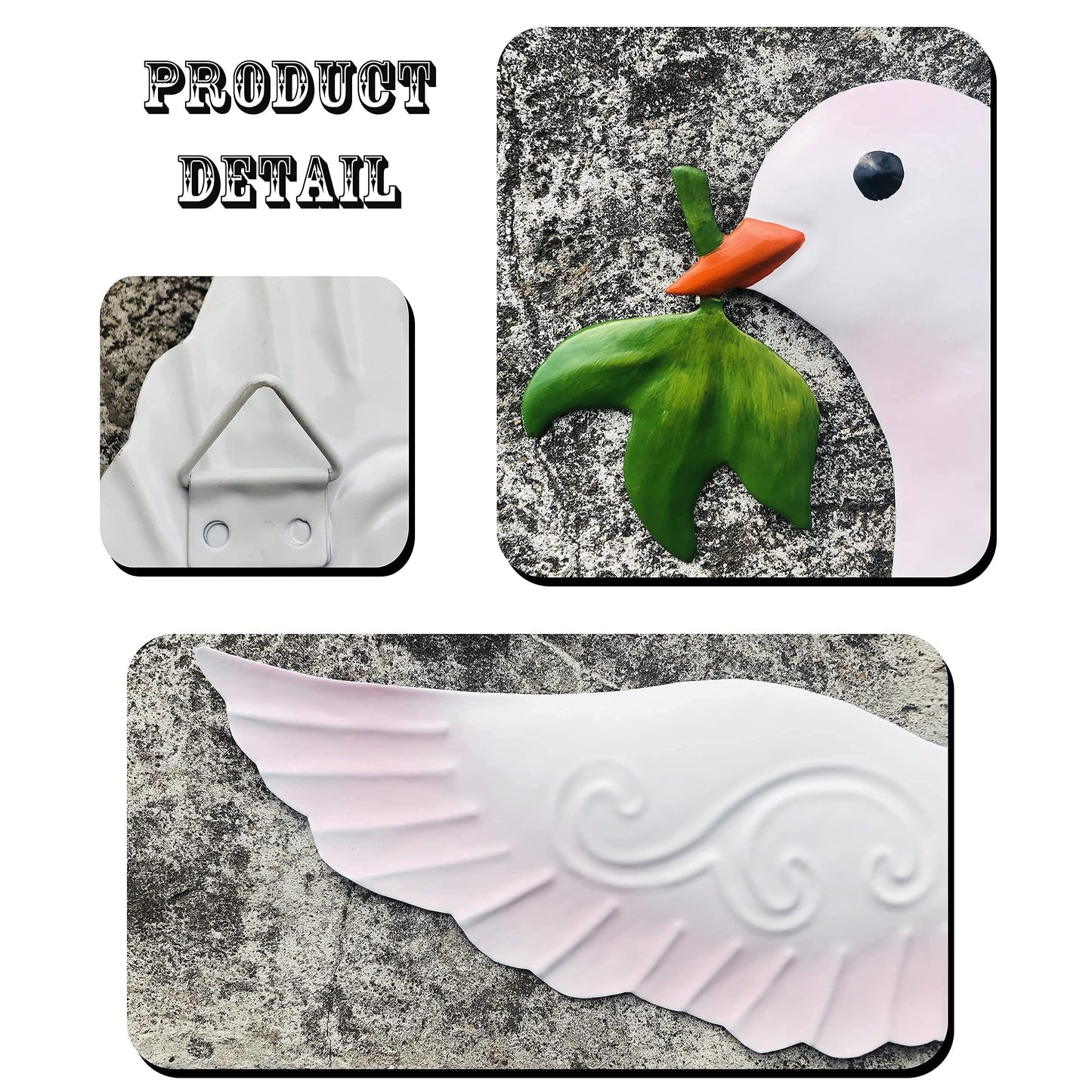 """3pcs Dove Wall Decor - 9.7"""" Metal Ornament for Indoor/Outdoor Home, Patio, Garden & Room Decoration"""