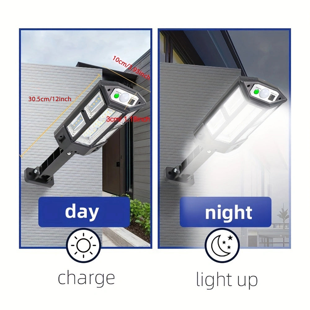 1pc 6500K Super Bright LED Solar Wall Light, Motion Sensor, 3 Lighting Mode Light, Outdoor Garden Security Street Yard Lamp With Battery