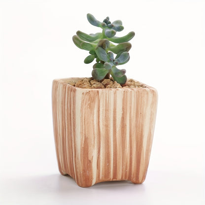 6pcs/set Decorative Ceramic Planter with Drain Hole - Perfect Gift Idea for Women - Mini Plant Pot for Succulents, Cactus, and Flowers - Wooden Pattern Design - Ideal for Home, Office, and Outdoor Garden - 6.5cm (Plants Not I