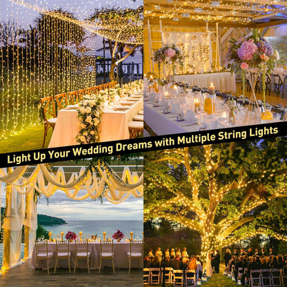 168FT 600 LED Christmas Lights Outdoor Waterproof 8 Modes Indoor String Lights for outside Warm White Christmas Tree Lights Plug in for Bedroom Wedding Party Holiday Classroom Decorations