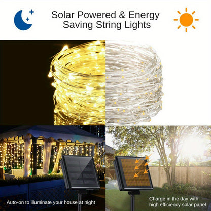 1pc, 50/100/200/300 LED Solar Light Outdoor Waterproof With 8 Modes Copper Wire Fairy Garland String Lights For Party Wedding Patio Garden Lawn Pathway Solar Power Lamp Christmas Decoration, Halloween Decorations Lights Outdo