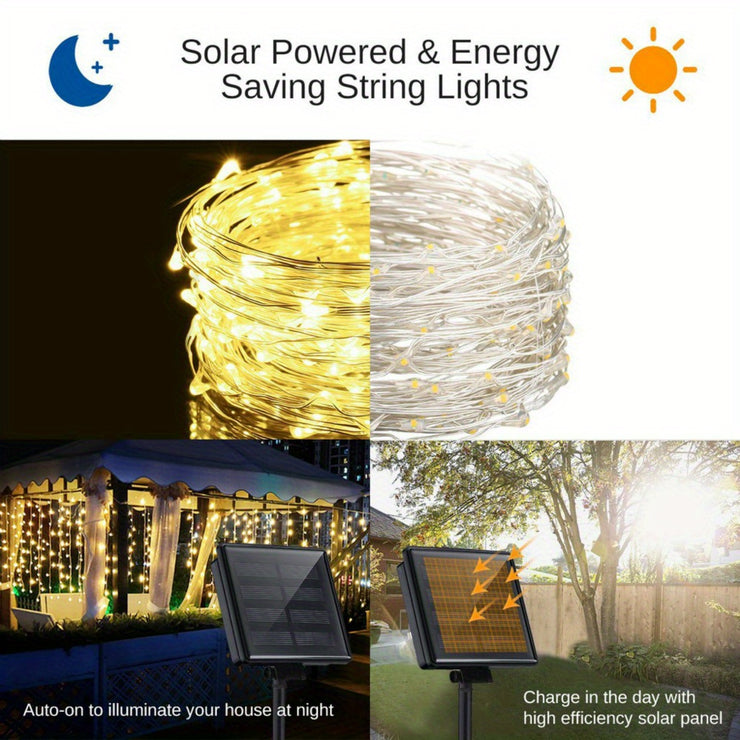 1pc, 50/100/200/300 LED Solar Light Outdoor Waterproof With 8 Modes Copper Wire Fairy Garland String Lights For Party Wedding Patio Garden Lawn Pathway Solar Power Lamp Christmas Decoration, Halloween Decorations Lights Outdo