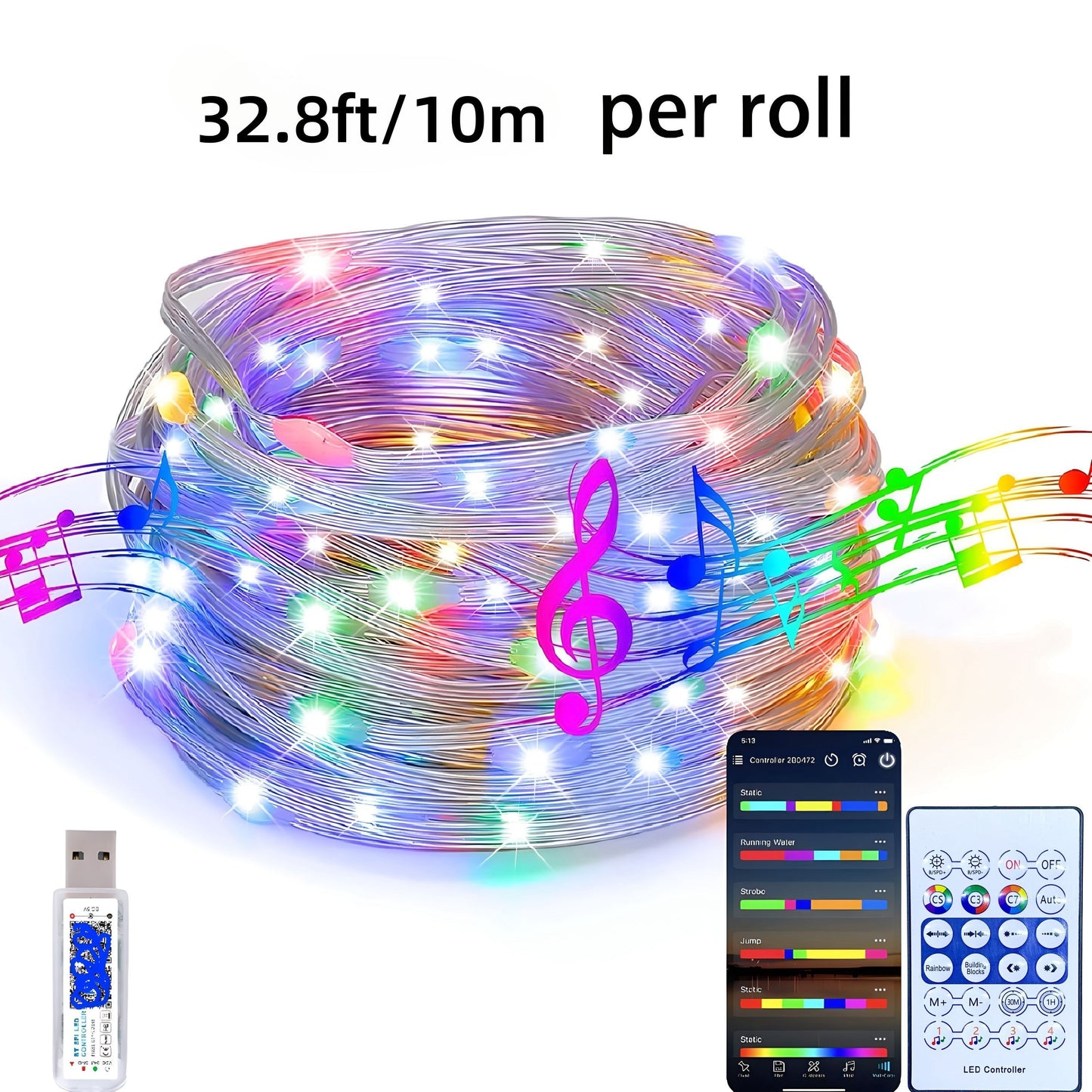 50ft Dream Colo Led Lights, RGB LED Strip Lights, Smart Led String Lights, Christmas Lights, Led Fairy Lights With APP Control Remote Control For Bedroom Room Party Home Tree  For Garden Decor Home Decor Living Room, Hallowee