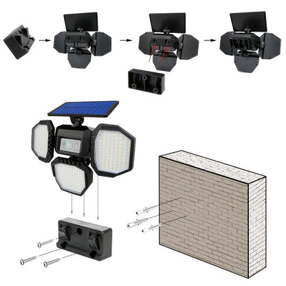 1pc 234 LED Split Solar Wall Light With Remote Control, Water-resistant, PIR Motion Sensor Security Floodlight For Outdoor Patio Yard Garage Garden, LED Lights