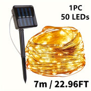 8-Mode Solar Powered Copper Wire Fairy Flower Wreath Lamp - Outdoor Garden Decorative Lighting for Christmas Wedding Party Tree Terraces - Durable Weather-Resistant Construction with Energy-Efficient LEDs