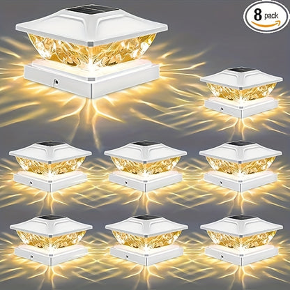 4/6/8 pack Solar Column Cover Light - 2 Modes LED Fence Deck Light for 3.5x3.5, 4x4, 4.5x4.5, 5x5 Wood Posts - Waterproof Outdoor Solar Light for Garden, Porch, Patio, Stairs - Bright and Decorative