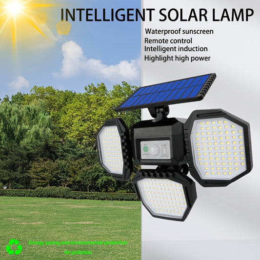 1pc 234 LED Split Solar Wall Light With Remote Control, Water-resistant, PIR Motion Sensor Security Floodlight For Outdoor Patio Yard Garage Garden, LED Lights