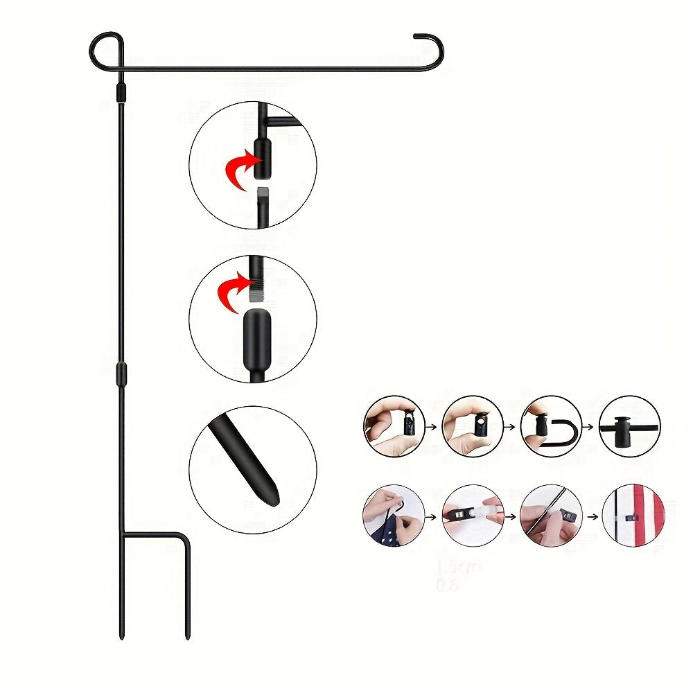 Black Wrought Iron Garden Flag Holder Stand - Durable Yard Flagpole, Holds Flags Up to 12.5" Wide, Includes Tiger Clip and Rubber Stopper for Outdoor Decoration, Coated Flagpole