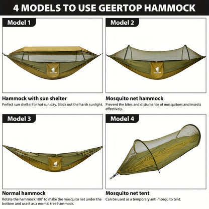 GeerTop 3-in-1 Camping Hammock with Mosquito Net & Sun Shelter - Durable, Easy Setup for Backpacking, Hiking, Beach & Garden
