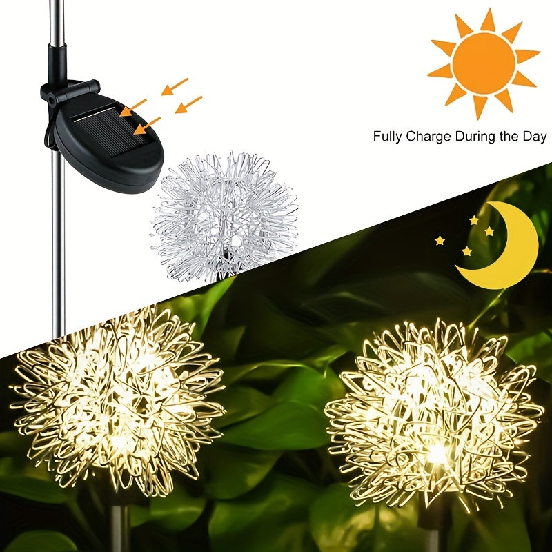 2pcs Solar Dandelion Aluminum Wire Ball Garden Lamp Waterproof Outdoor LED Landscape Lamp, Solar Flower Lamp Suitable For Courtyard Path, Flower Bed, Courtyard Lawn Decoration 29.53"x3.54"