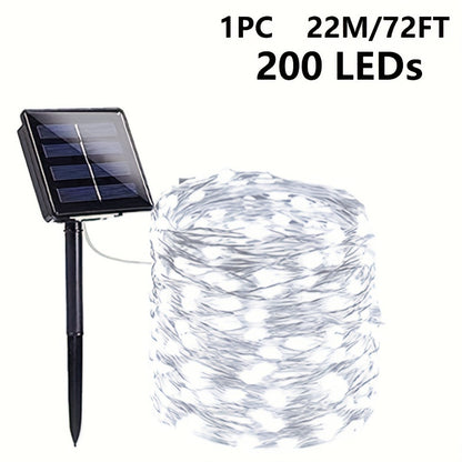 8-Mode Solar Powered Copper Wire Fairy Flower Wreath Lamp - Outdoor Garden Decorative Lighting for Christmas Wedding Party Tree Terraces - Durable Weather-Resistant Construction with Energy-Efficient LEDs