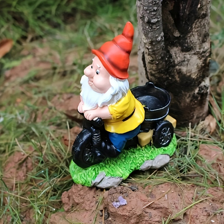 1pc Rustic Resin Gnome Statue on Bicycle, Easter Garden Decor, Outdoor Lawn Sculpture, No Power Needed, Dwarf Figurine for Home & Garden Decoration