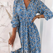 Women's Dresses Puff Sleeve Floral Print Ruched Waist V-Neck Boho Dresses