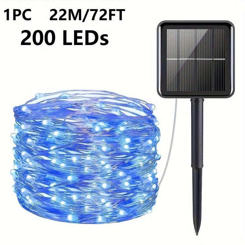 8-Mode Solar Powered Copper Wire Fairy Flower Wreath Lamp - Outdoor Garden Decorative Lighting for Christmas Wedding Party Tree Terraces - Durable Weather-Resistant Construction with Energy-Efficient LEDs