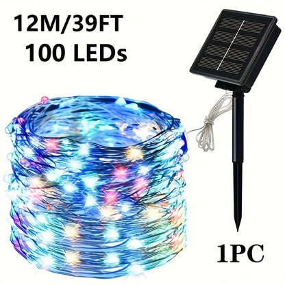 8-Mode Solar Powered Copper Wire Fairy Flower Wreath Lamp - Outdoor Garden Decorative Lighting for Christmas Wedding Party Tree Terraces - Durable Weather-Resistant Construction with Energy-Efficient LEDs