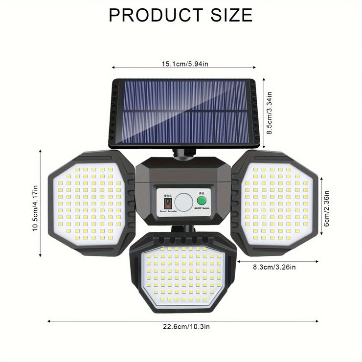 1pc 234 LED Split Solar Wall Light With Remote Control, Water-resistant, PIR Motion Sensor Security Floodlight For Outdoor Patio Yard Garage Garden, LED Lights