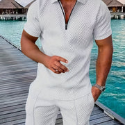 2Pcs Outfits For Men, Casual Short Sleeve Lapel Shirt And Drawstring Shorts Set For Summer, Men's Clothing For Vacation Workout