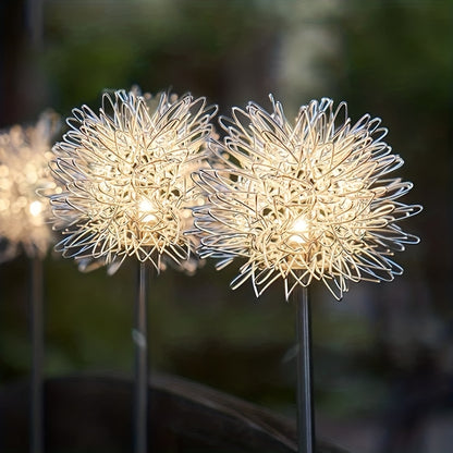 2pcs Solar Dandelion Aluminum Wire Ball Garden Lamp Waterproof Outdoor LED Landscape Lamp, Solar Flower Lamp Suitable For Courtyard Path, Flower Bed, Courtyard Lawn Decoration 29.53"x3.54"