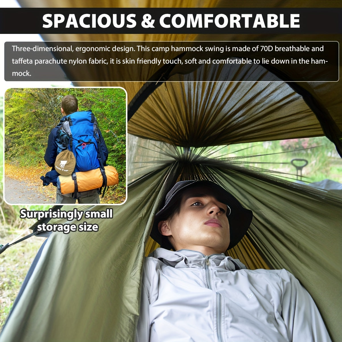 GeerTop 3-in-1 Camping Hammock with Mosquito Net & Sun Shelter - Durable, Easy Setup for Backpacking, Hiking, Beach & Garden
