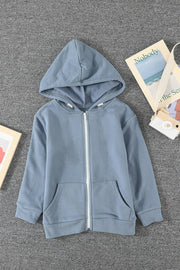 Girls Zip-Up Drawstring Hooded Jacket with Pockets