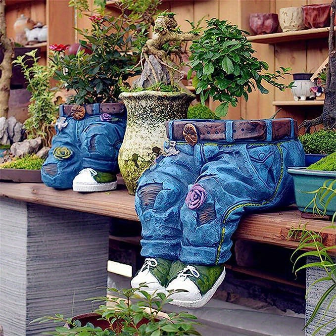 1pc Retro Denim Pants Planter Pots Flower Pots Garden Statues Outdoor Statues Garden Decor