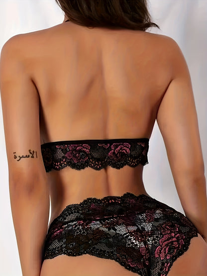 Enchanting Lace Lingerie Set - Push-Up Bra & Sheer Panties - Chic Boudoir Wear for Women