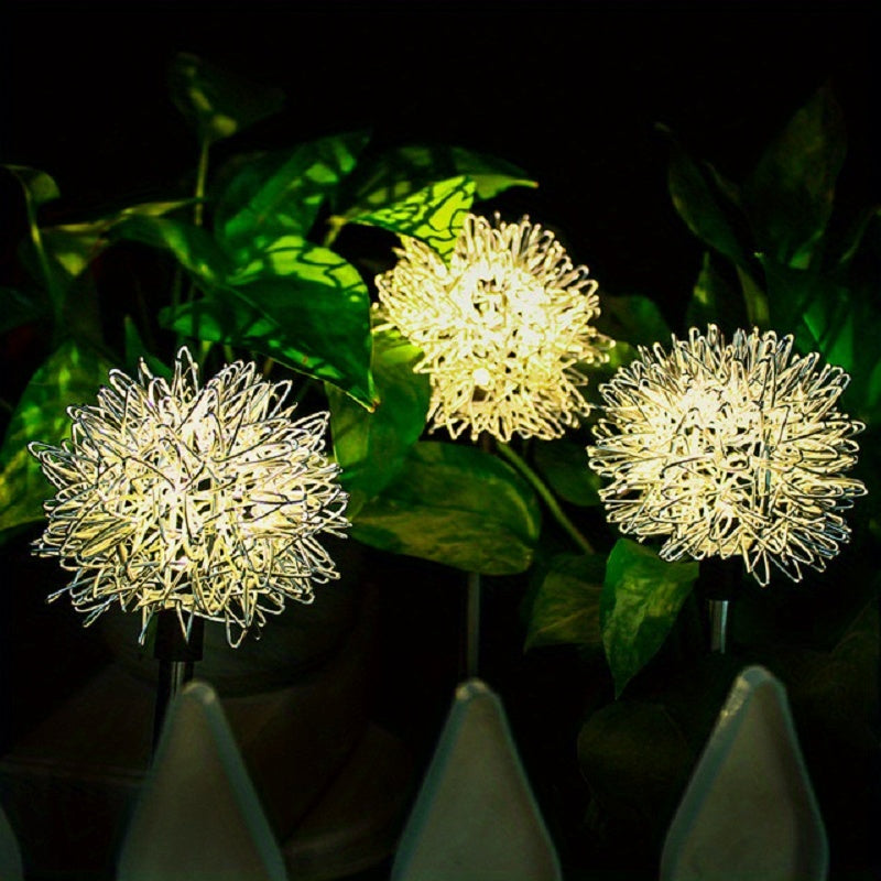 2pcs Solar Dandelion Aluminum Wire Ball Garden Lamp Waterproof Outdoor LED Landscape Lamp, Solar Flower Lamp Suitable For Courtyard Path, Flower Bed, Courtyard Lawn Decoration 29.53"x3.54"