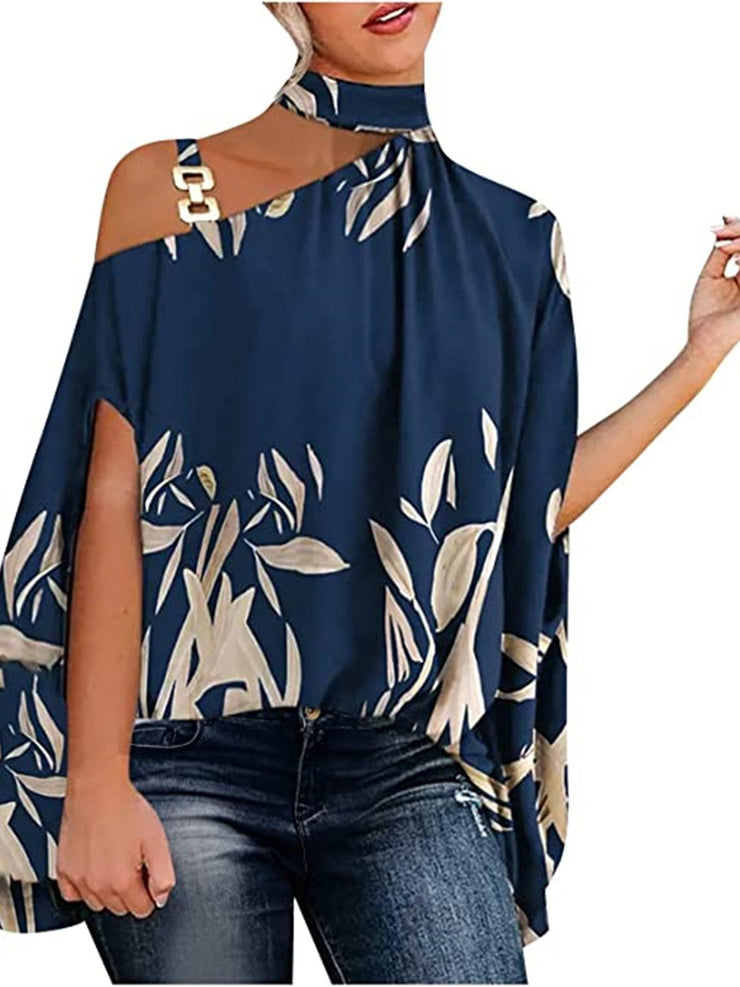 Women's Blouse Summer Halter Batwing Sleeve Floral Print Blouse