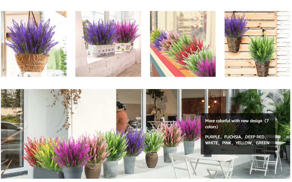 4 Bundles of UV-Resistant Artificial Lavender Flowers - Perfect for Garden, Porch, and Window Box Decorations!