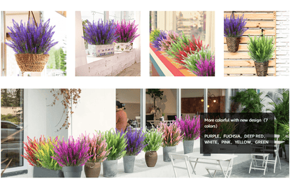 4 Bundles of UV-Resistant Artificial Lavender Flowers - Perfect for Garden, Porch, and Window Box Decorations!