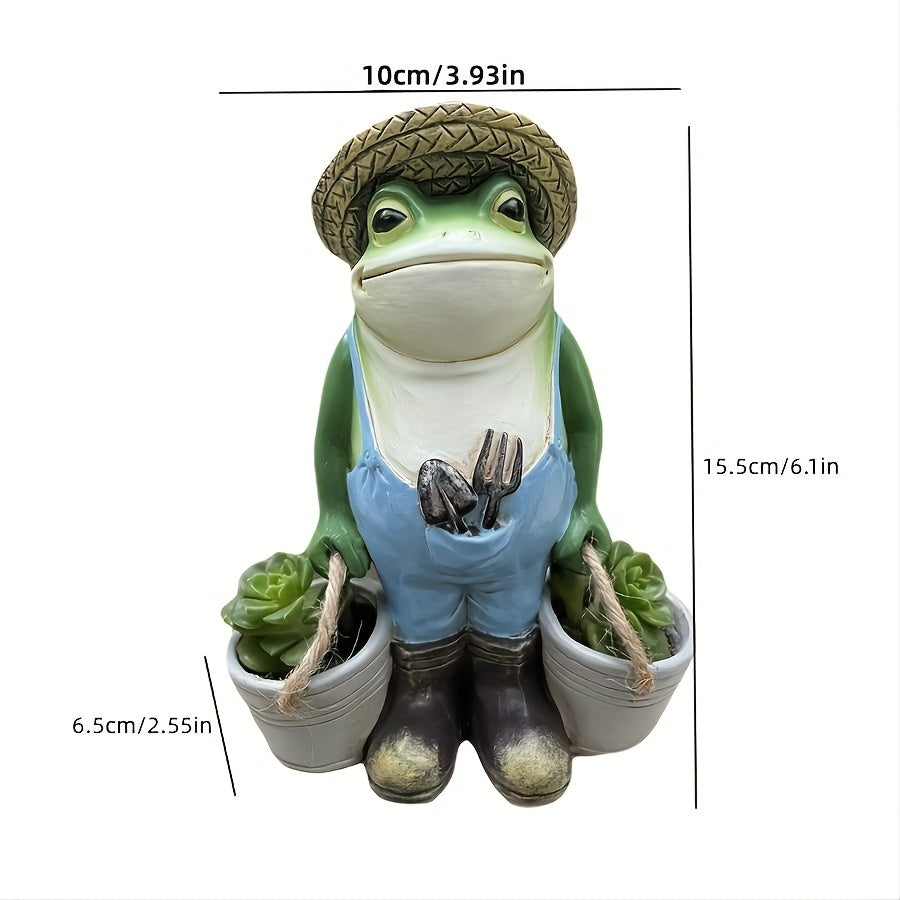 Whimsical Resin Frog Figurine in Blue Overalls with Straw Hat - Contemporary Garden Decor for Independence Day, Desktop-Style Animal Sculpture, No Power Needed, Frog Garden Decor