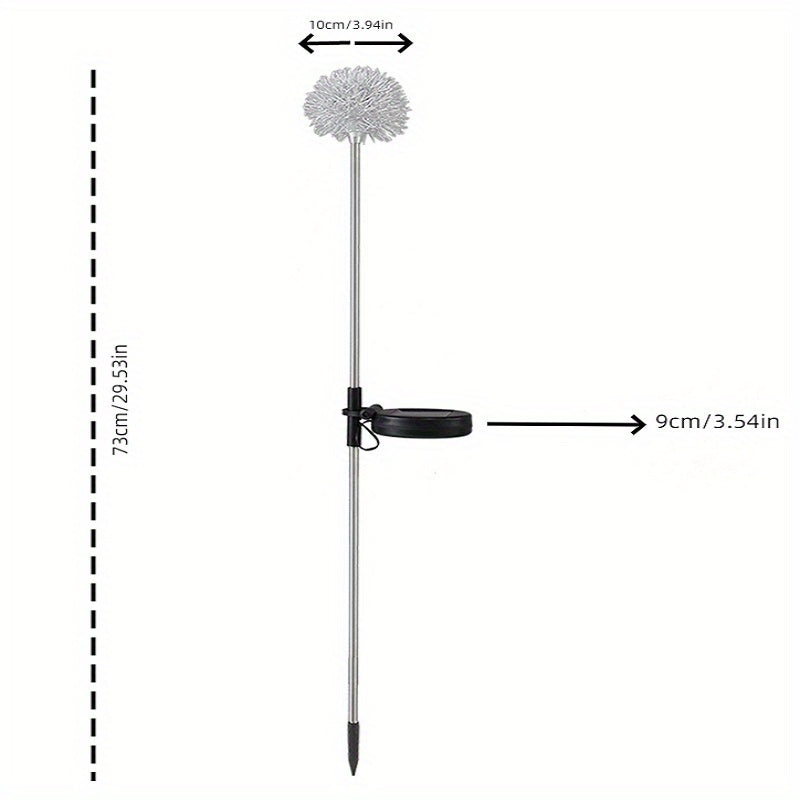 2pcs Solar Dandelion Aluminum Wire Ball Garden Lamp Waterproof Outdoor LED Landscape Lamp, Solar Flower Lamp Suitable For Courtyard Path, Flower Bed, Courtyard Lawn Decoration 29.53"x3.54"