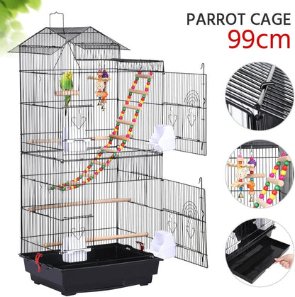 39-Inch Roof Top Large Flight Parrot Bird Cage for Small Quaker Parrot Cockatiel Sun Parakeet Green Cheek Conure Budgie Finch Lovebird Canary Pet Bird Cage W/Toys