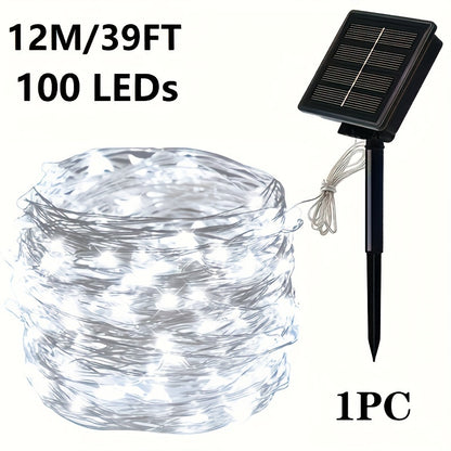 8-Mode Solar Powered Copper Wire Fairy Flower Wreath Lamp - Outdoor Garden Decorative Lighting for Christmas Wedding Party Tree Terraces - Durable Weather-Resistant Construction with Energy-Efficient LEDs