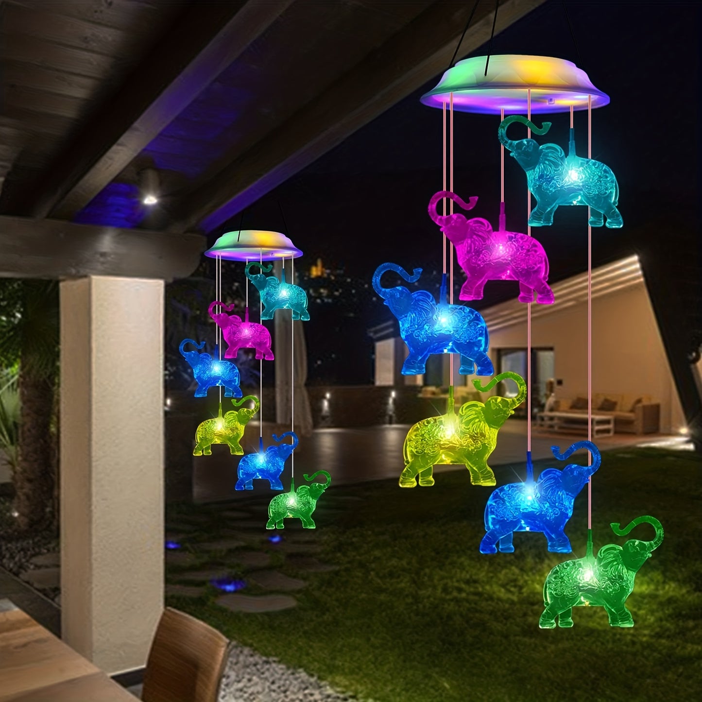 Elephant Solar Wind Chimes with LED Lights - Durable ABS Outdoor Decor, 600mAh Rechargeable Battery for Long-Lasting Night Lighting, Perfect Housewarming Gift for Garden & Patio, Memorial, Yard Lawn Decor