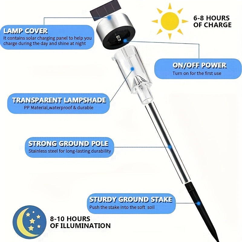 12 Pack Solar Outdoor Lights, Stainless Steel Solar Lights Outdoor Waterproof, LED Pathway Lights Outdoor Solar Lights Solar Garden Lights For Patio, Lawn, Yard And Landscape