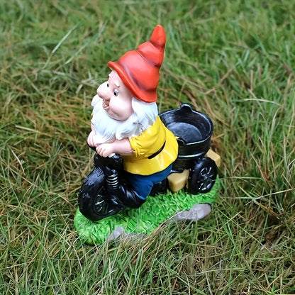 1pc Rustic Resin Gnome Statue on Bicycle, Easter Garden Decor, Outdoor Lawn Sculpture, No Power Needed, Dwarf Figurine for Home & Garden Decoration