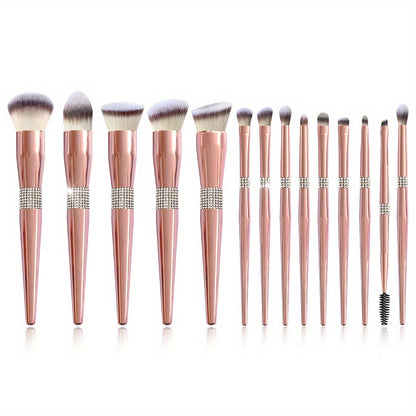 12/14pcs Luxe Makeup Brush Set with Glitter Handles - Includes Blush, Eyeshadow, Foundation Brushes & More - Nylon Bristles for All Skin Types - Fragrance-Free