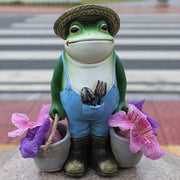 Whimsical Resin Frog Figurine in Blue Overalls with Straw Hat - Contemporary Garden Decor for Independence Day, Desktop-Style Animal Sculpture, No Power Needed, Frog Garden Decor