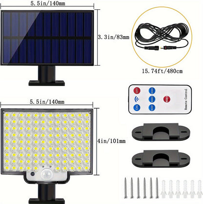 1pc Sunshine Outdoor 106LED Super Bright Motion Sensor Solar Power LED Garden Wall Light 4 Working Modes 5.5*4in