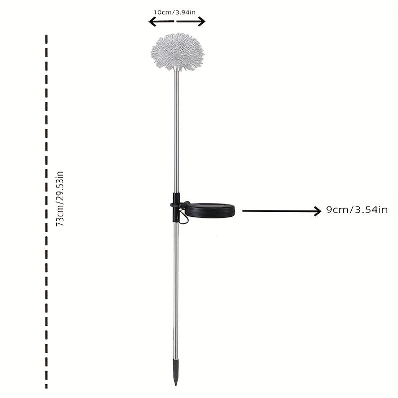 2pcs Solar Dandelion Aluminum Wire Ball Garden Lamp Waterproof Outdoor LED Landscape Lamp, Solar Flower Lamp Suitable For Courtyard Path, Flower Bed, Courtyard Lawn Decoration 29.53"x3.54"