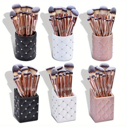 12/14pcs Luxe Makeup Brush Set with Glitter Handles - Includes Blush, Eyeshadow, Foundation Brushes & More - Nylon Bristles for All Skin Types - Fragrance-Free
