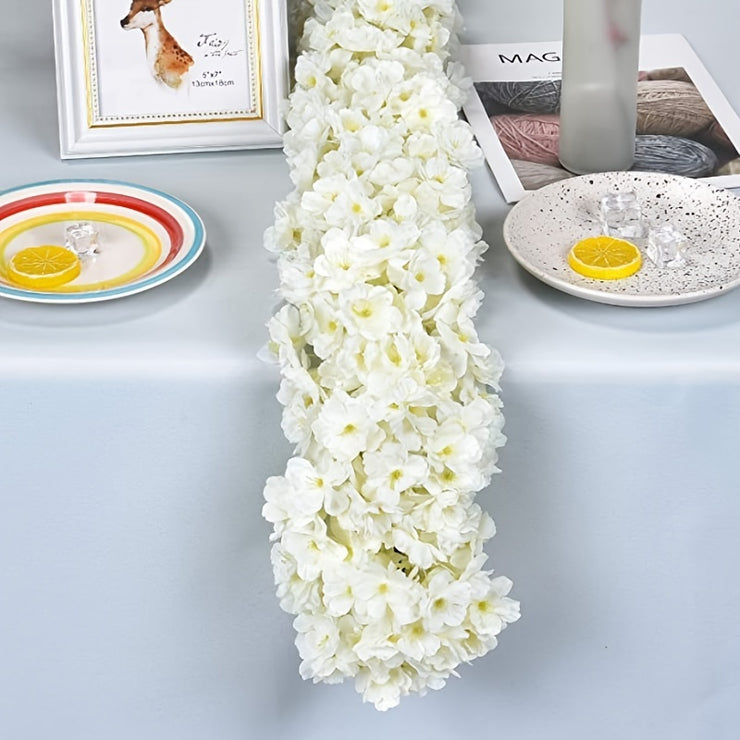 1pc 180CM/5.9ft Artificial Sakura, Fake Flowers Vine For Wedding Garden, Fake Rose Home Party Decoration Christmas Bridal Fake Silk Scrapbook Plants