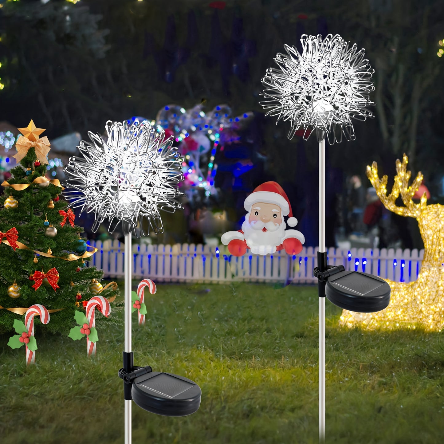 2pcs Solar Dandelion Aluminum Wire Ball Garden Lamp Waterproof Outdoor LED Landscape Lamp, Solar Flower Lamp Suitable For Courtyard Path, Flower Bed, Courtyard Lawn Decoration 29.53"x3.54"