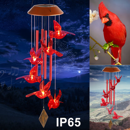 1pc Cardinal Bird Solar Windchimes Outdoor, Garden Christmas Lights, Father Gift, Mother Gift, Mothers Day For Grandma, Sister Gifts, Gardening Gifts For Women, Friend Birthday Gift