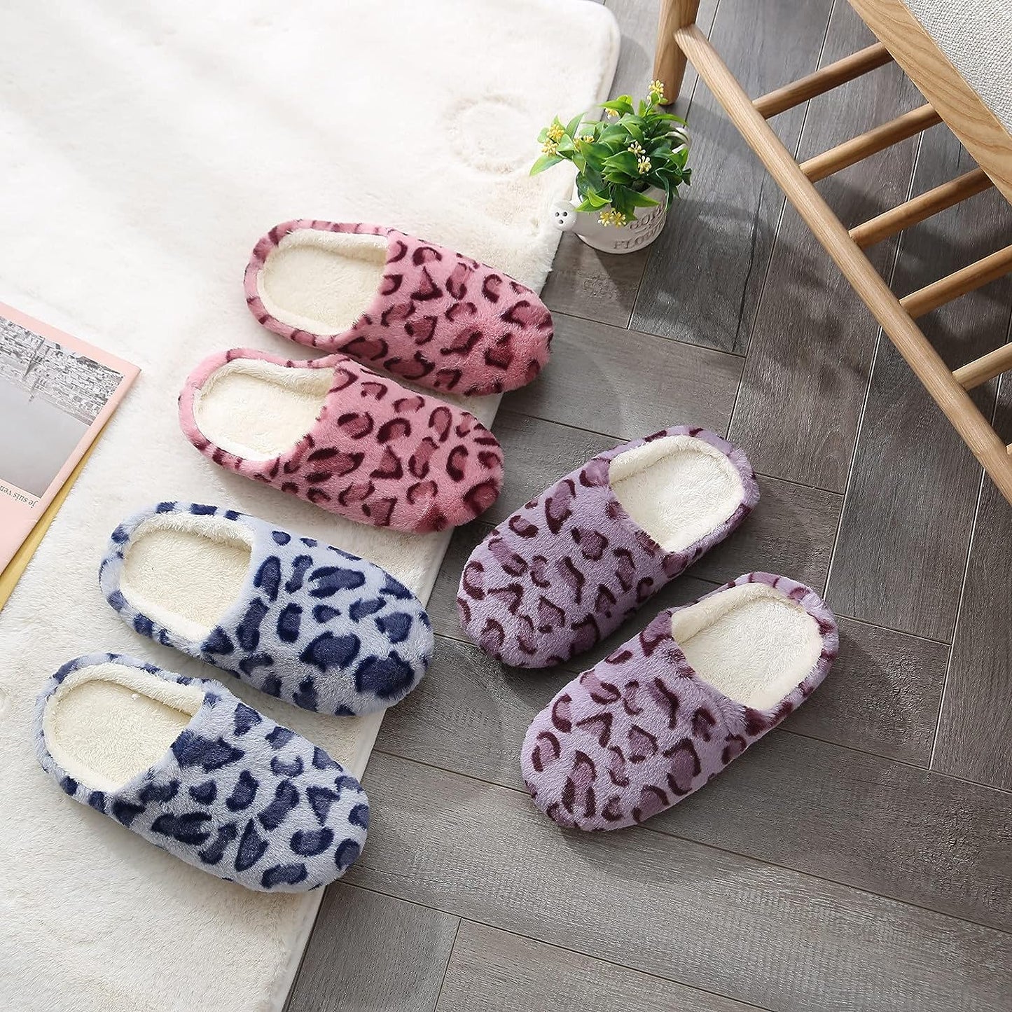 Sandals for Women Women'S Slippers Memory Foam Fuzzy House Slippers Indoor Outdoor Home Shoes Slip-On Anti-Skid Flower Indoor Casual Shoes Snow Unisex House Slipper, Purple