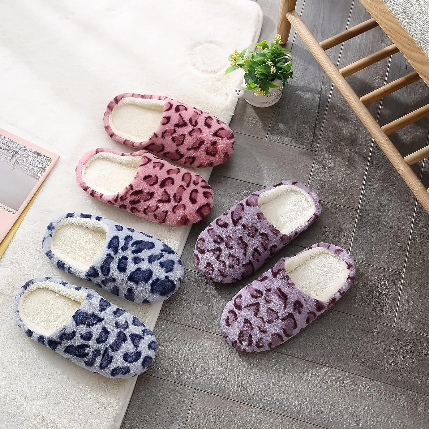 Sandals for Women Women'S Slippers Memory Foam Fuzzy House Slippers Indoor Outdoor Home Shoes Slip-On Anti-Skid Flower Indoor Casual Shoes Snow Unisex House Slipper, Purple