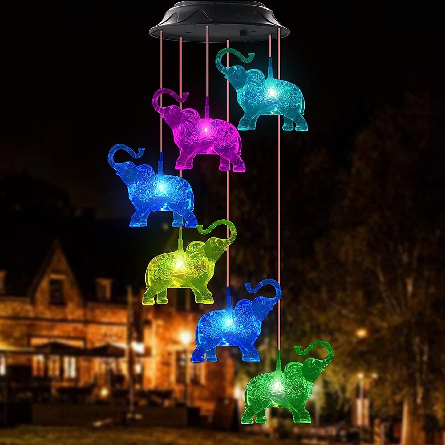 Elephant Solar Wind Chimes with LED Lights - Durable ABS Outdoor Decor, 600mAh Rechargeable Battery for Long-Lasting Night Lighting, Perfect Housewarming Gift for Garden & Patio, Memorial, Yard Lawn Decor