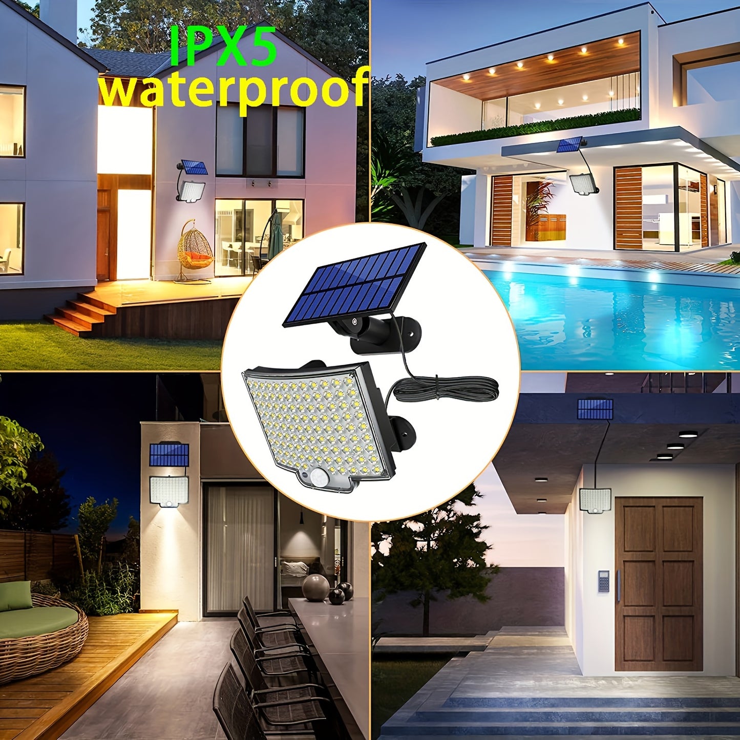 1pc Sunshine Outdoor 106LED Super Bright Motion Sensor Solar Power LED Garden Wall Light 4 Working Modes 5.5*4in